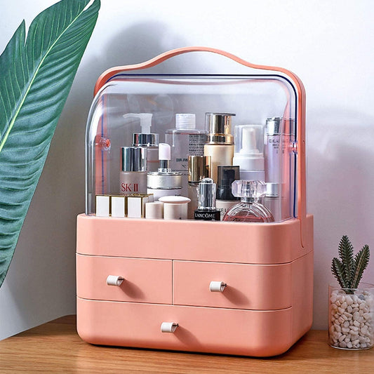 Acrylic Double Door Cosmetic Organizer with Drawers Skincare Organizers